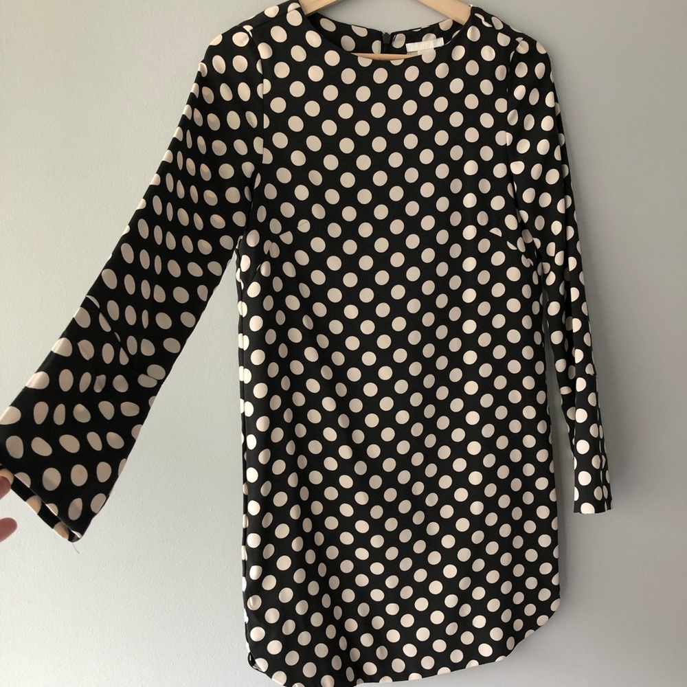 Black and white polka dot shift dress